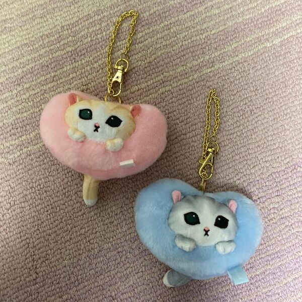 モフサンド ふわふわハートにゃんこマスコット 2こセット 猫バッグチャーム キーチェーン