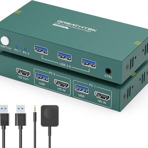 KVMスイッチ 2入力1出力 USB3.0 KVM 切替器 パソコン2台モニター1台切り替え 4K@60Hz解像度