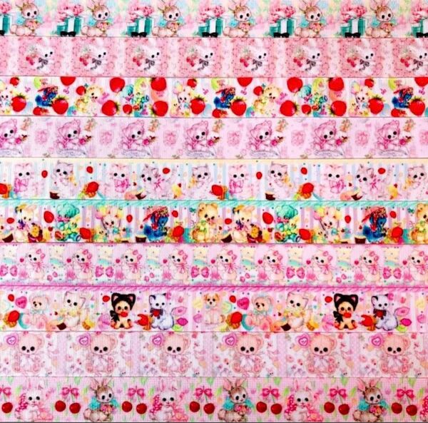 グログランリボン ゆめかわ レトロアニマル柄 25mm幅 各1m×10柄 10mセット