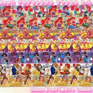 ★グログランリボン★プリンセス 5-11★7柄セット★25mm★ラプンツェル★ジャスミン★ベル★アリエル★ハンドメイド資材★