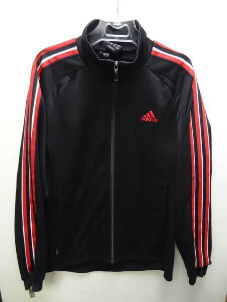 全国送料無料 正規品 アディダス adidas メンズ 黒色 赤白肩ライン ポリエステル100%素材 ジャージトップス Mサイズ
