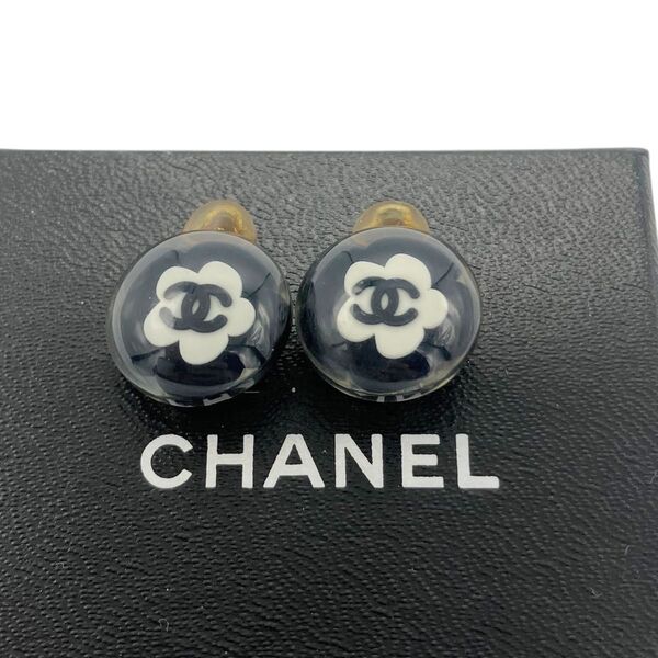 シャネル CHANEL 04S カメリア フラワー ラウンド イヤリング ブラック 花