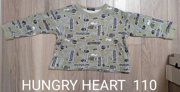 Hungry Heart ハングリーハート 日本製東急電鉄電車総柄トレーナー 110cm グリーン 黄緑 くすみカラー