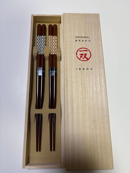 【食洗機対応】夫婦箸 桐箱 ギフト 和紋格子