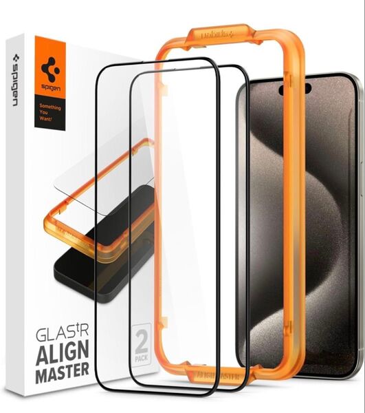 Spigen ガラスフィルム iPhone 15 ProMax 用 ガイド枠付き