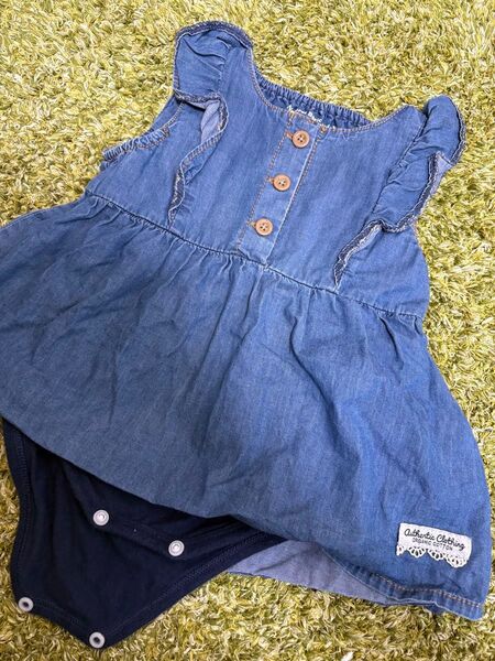 オーガニックコットン デニムワンピースロンパース ワンピース ベビー 女の子 子供服 ベビー服 70サイズ