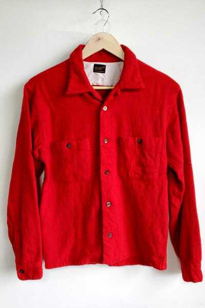6◆TENDERLOIN テンダーロイン T-WOOL SHT K ウールシャツ Ｓサイズ？ 赤 レッド かすり柄 ネップ 定価24,150円 中古 USED