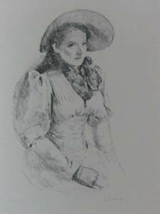 小磯良平、婦人の胸像A、高級石版画集一部、版上サイン入、額付、a27
