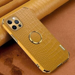 iphone13Pro クロコダイルパターンレザーカバーリング付き、指紋防止、傷防止、防塵、ホルダー付き、軽量