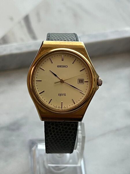 【電池交換済み】 SEIKO SPIRIT セイコー スピリット ゴールド DATE デイト レア vintage