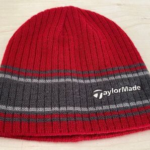値下げ!TaylorMade テーラーメイド ゴルフニット帽 赤グレー