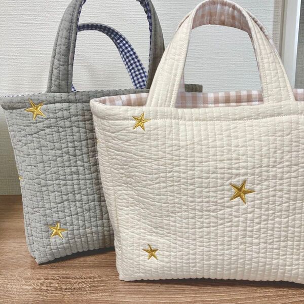 ハンドメイド ヌビバッグ トートバッグ 白 ホワイト スター 星 ミニ ヌビ イブル