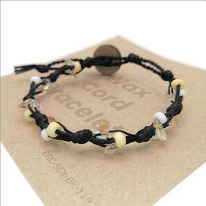 ワックスコード ブレスレット ココナッツボタン さざれ シトリン イエロー系×ホワイト ガラス ビーズ ブラック 3段階調節 黄