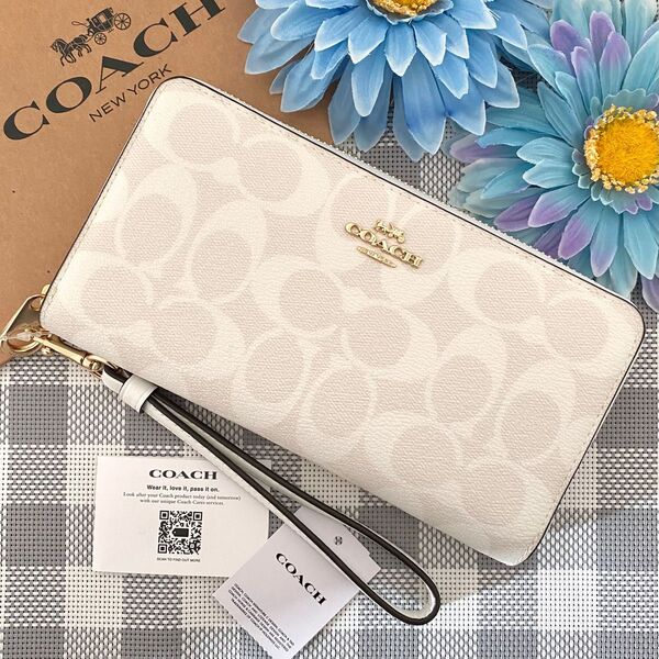 【新品】COACH コーチ ホワイト シグネチャー レザー 長財布