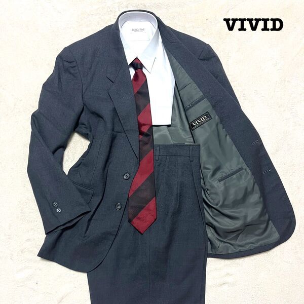 VIVID グレー 無地 Mサイズ 2タック セットアップ スーツ上下