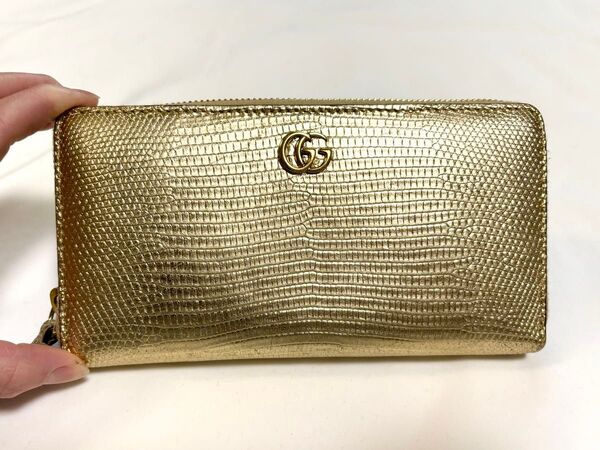 GUCCI GGマーモント リザード ジップアラウンドウォレット