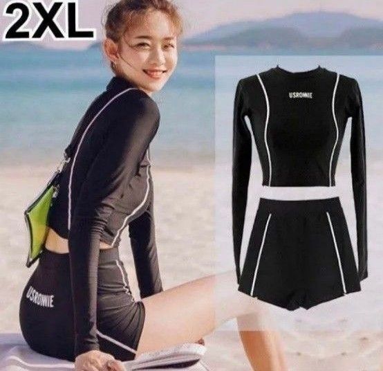 2XL レディース水着 セパレート 日焼け ラッシュガード 長袖 大きいサイズ