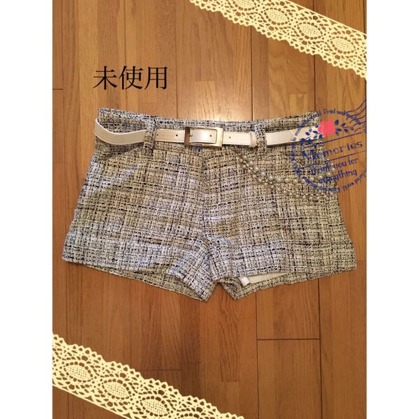 綺麗系 チェック柄 ショートパンツ(パール飾りベルト付き) グレー CECIL McBEE セシルマクビー 綺麗目 灰色 ギャル
