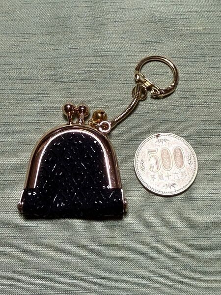 印伝☆鹿皮☆ミニミニがま口☆ハンドメイド☆キーホルダー★ひょうたん黒色
