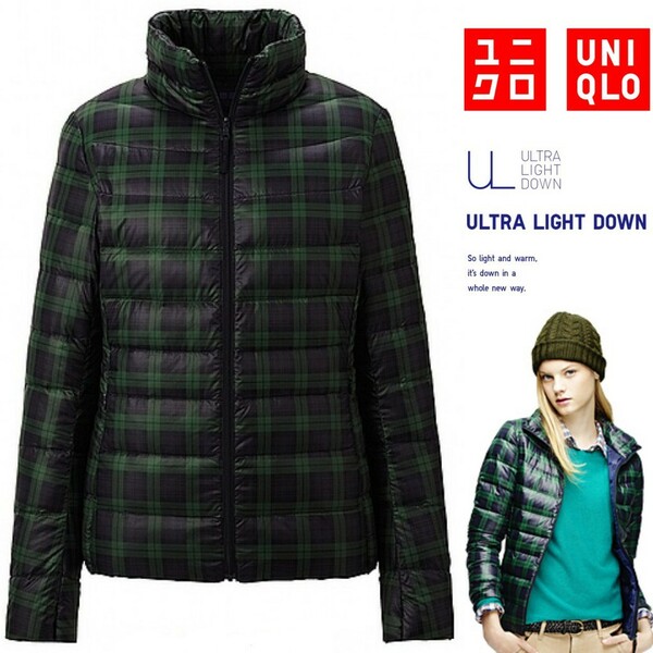 ユニクロ ウルトラライトダウンジャケット（プリント）チェック柄 Mサイズ UNIQLO ULTRA LIGHT DOWN