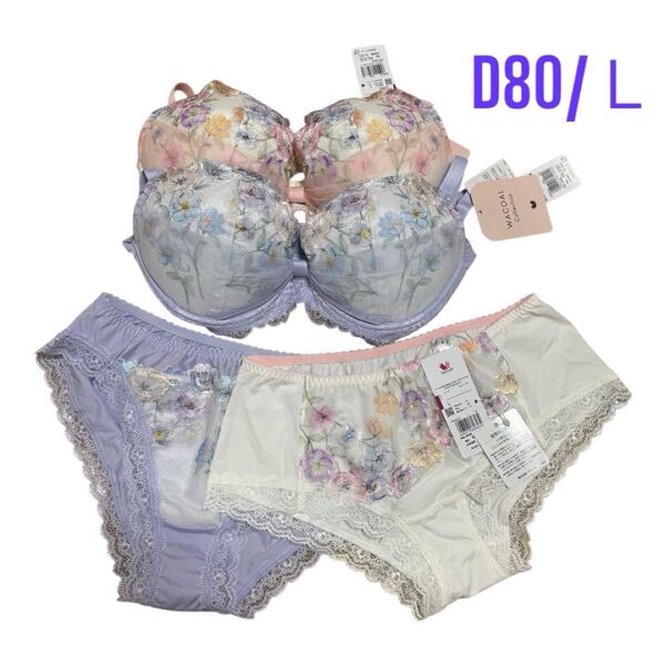 リボンブラ胸もとフィットながもち ブラジャー D80/L 2セット