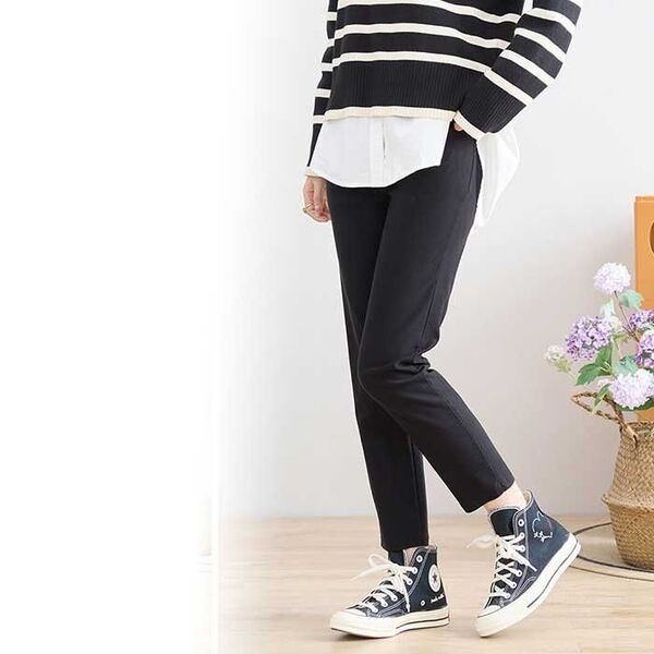 L~LL 大きいサイズ ストレッチ パンツ レディース ポケット付 ボトムス 美脚 きれいめ ボトムス/ブラック/C05-102