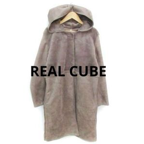 REAL CUBE リアルキューブ 切替 フード付き フェイクムートンコート コート ロングコート 長袖