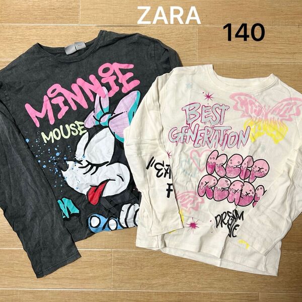 ロンT 長袖 ザラ ZARA ディズニー ミニー 140 落書き ペンキ