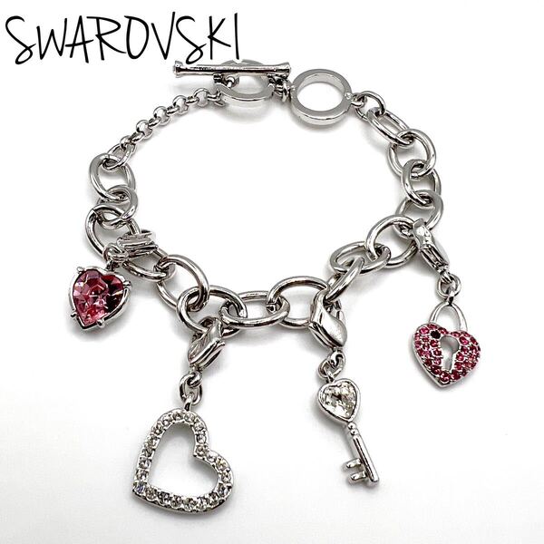 SWAROVSKI スワロフスキー シルバーカラー ハート キー ブレスレット ジュエリー アクセサリー 送料無料