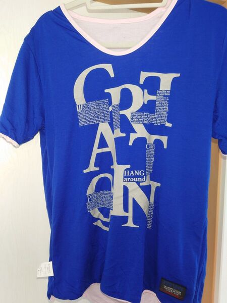 【美品】半袖Tシャツ リバーシブル ブルー、ピンク NICOLE CLUB FOR MEN Lサイズ