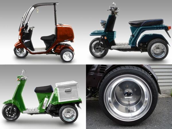 【送料無料】ジャイロキャノピー ジャイロX ジャイロUP カスタムに 6穴ポン付けアルミホイール 205/30-10タイヤ ミニカー登録に