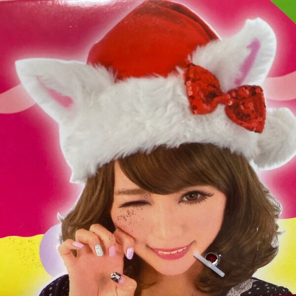 サンタ 帽子 ねこ 耳 ネコ 猫 ハット コスプレ クリスマス リボン イベント パーティ