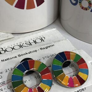 SDGs ピンバッジ 2個(1700円税込)(国連ブックショップ購入・送料無料・新品未使用)(ラバークラスプ再生素材)(保存小分袋2枚付)UN71