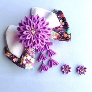 再販・卒業式髪飾りつまみ細工リボン&ピアスorイヤリング・ハンドメイド