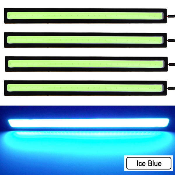【4個セット】 LED デイライト バーライト COB 全面発光 (アイスブルー) / 17㎝ 12V 両面テープ付き 防水