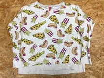 H&M DIVIDED ファンシー ジャンクフード総柄 ピザ ホットドッグ フレンチフライ 長袖Tシャツ ロンT レディース L グレー_画像1