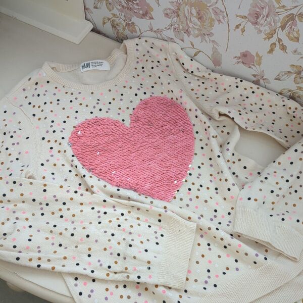 H&M ドット柄ハートセーター 6Y/7Y