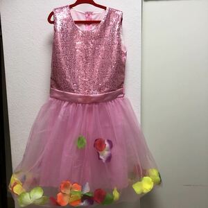 ★ 発表会 ディズニー お花　ピンク　ドレス　フラワー　チュール　スパンコール　サテン リボン140★