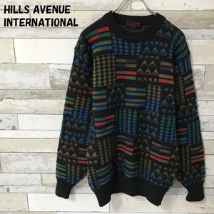 【人気】HILLS AVENUE INTERNATIONAL ヒルズアヴェニュー 3Dニット クレージーパターン ブラックベース サイズM/2538