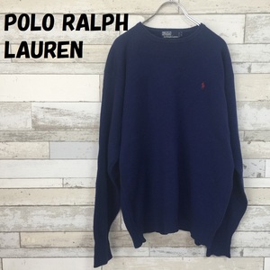 【人気】POLO RALPH LAUREN/ポロラルフローレン ワンポイントロゴクルーネックセーター ブルー サイズL レッドミニポニー/1955