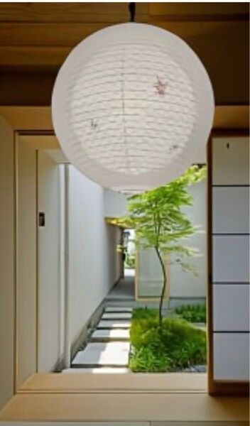 径60㎝丸二重提灯岐阜産もみじ入.落水和紙ペンダント照明