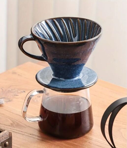 濃紺色 陶器 コーヒードリッパー 1〜2杯用サイズ セラミック製