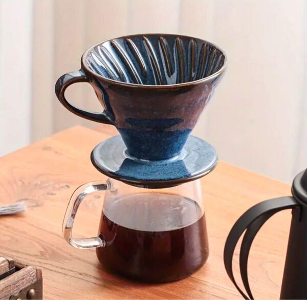 濃紺色 陶器 コーヒードリッパー 2〜4杯用サイズ セラミック製