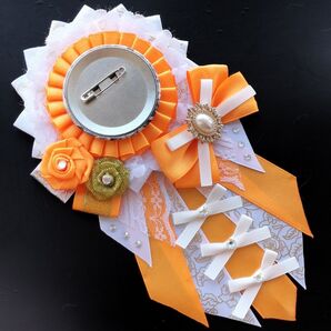 ハンドメイド 痛ロゼット オレンジ×ホワイト×ゴールド