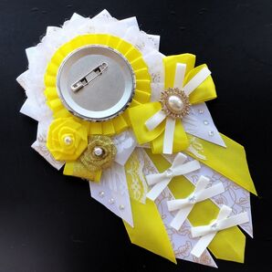 ハンドメイド 痛ロゼット イエロー×ホワイト×ゴールド