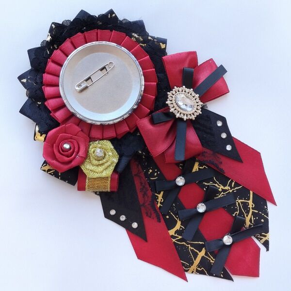 ハンドメイド 痛ロゼット ワインレッド×ブラック×ゴールド