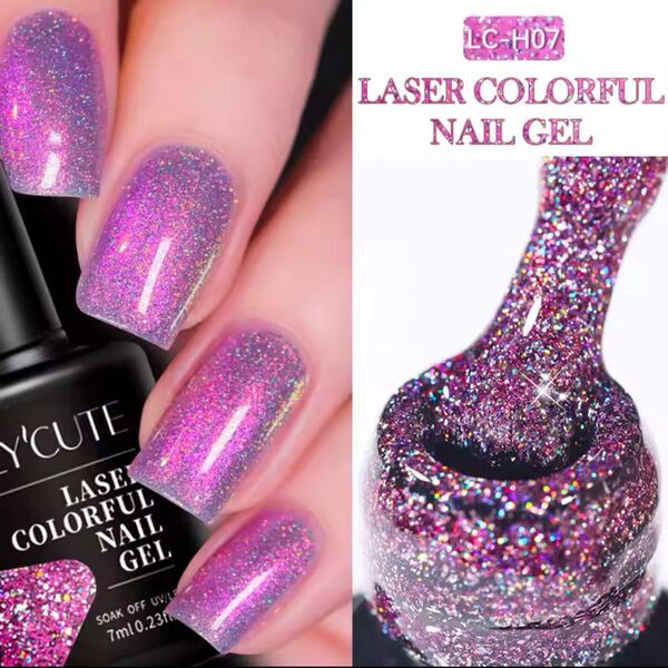 レーザーカラフル ネイルジェル 7ml パープル 紫 ラメ ジェルネイル 07