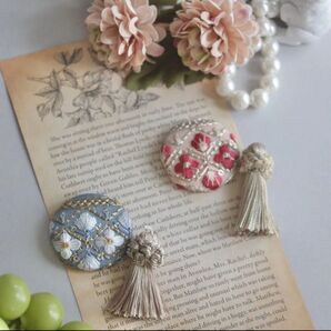 ヘアゴム ヘアアクセ 刺繍リボン タッセル【刺繍No.26タッセル】