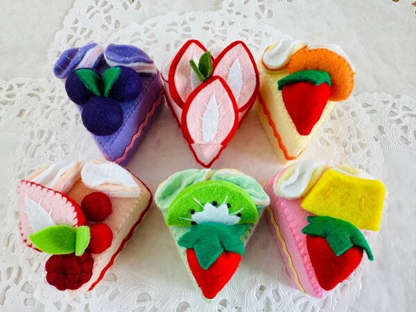 ハンドメイド フェルトケーキ ミニケーキ フルーツケーキ 6個セット ままごと