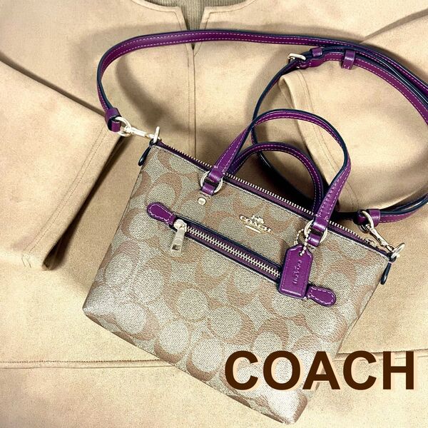 未使用級 コーチ 2WAY ショルダーバッグ ミニギャラリー シグネチャー COACH クロスボディ CA721 IMUSA 茶